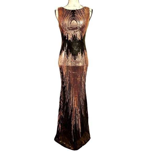 XUCTHHC Sleeveless Black and Rose Gold Sequin Bodycon Gown - Picture 8 of 13